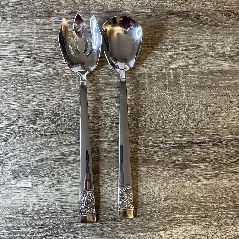 Reed & Barton HARVEST BOUQUET Stainless 18/10 Silverware Salad Serving Set